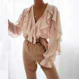 Women Ladies Chiffon Ruffle Bell Sleeve Loose  Shirt Top Summer Blouse Tops UK