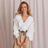 Women Ladies Chiffon Ruffle Bell Sleeve Loose  Shirt Top Summer Blouse Tops UK