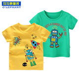 Cartoon Robot Print O Neck children's t-shirt for a boy Cotton Breathable Fashion tshirt kids Unisex Short sleeves girls clothes