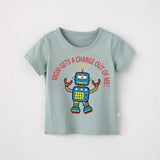 Cartoon Robot Print O Neck children's t-shirt for a boy Cotton Breathable Fashion tshirt kids Unisex Short sleeves girls clothes