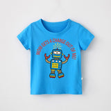 Cartoon Robot Print O Neck children's t-shirt for a boy Cotton Breathable Fashion tshirt kids Unisex Short sleeves girls clothes