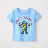 Cartoon Robot Print O Neck children's t-shirt for a boy Cotton Breathable Fashion tshirt kids Unisex Short sleeves girls clothes
