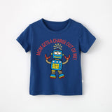 Cartoon Robot Print O Neck children's t-shirt for a boy Cotton Breathable Fashion tshirt kids Unisex Short sleeves girls clothes