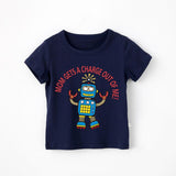 Cartoon Robot Print O Neck children's t-shirt for a boy Cotton Breathable Fashion tshirt kids Unisex Short sleeves girls clothes