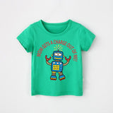 Cartoon Robot Print O Neck children's t-shirt for a boy Cotton Breathable Fashion tshirt kids Unisex Short sleeves girls clothes