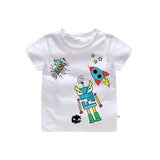 Cartoon Robot Print O Neck children's t-shirt for a boy Cotton Breathable Fashion tshirt kids Unisex Short sleeves girls clothes