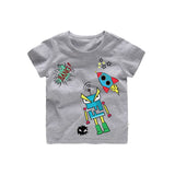 Cartoon Robot Print O Neck children's t-shirt for a boy Cotton Breathable Fashion tshirt kids Unisex Short sleeves girls clothes