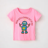 Cartoon Robot Print O Neck children's t-shirt for a boy Cotton Breathable Fashion tshirt kids Unisex Short sleeves girls clothes
