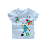 Cartoon Robot Print O Neck children's t-shirt for a boy Cotton Breathable Fashion tshirt kids Unisex Short sleeves girls clothes