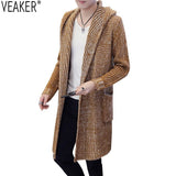 2019 Autumn Winter New Men's Long Sweatercoat Solid Color Long Sleeve Hooded Sweater Coat Outerwear Men Casual Sweater Cardigan