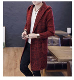2019 Autumn Winter New Men's Long Sweatercoat Solid Color Long Sleeve Hooded Sweater Coat Outerwear Men Casual Sweater Cardigan