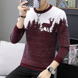 Autumn Korean Fashion Sweater Men Female Sika Deer Pattern Casual  Knitted Pullovers Slim Fit Christmas Gift Male Pull Sweter