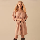 Women Vintage Front Button A-line Party Dress Half Sleeve O neck Solid Elegant Office Lady Dress 2019 Autumn Fashion Women Dress