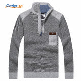 Covrlge Warm Thick Velvet Cashmere Sweaters Men Winter Pullovers Zipper Mandarin Collar Man Casual Clothes Big Size 3XL MZM046