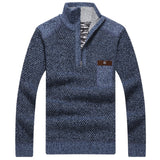 Covrlge Warm Thick Velvet Cashmere Sweaters Men Winter Pullovers Zipper Mandarin Collar Man Casual Clothes Big Size 3XL MZM046