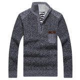 Covrlge Warm Thick Velvet Cashmere Sweaters Men Winter Pullovers Zipper Mandarin Collar Man Casual Clothes Big Size 3XL MZM046